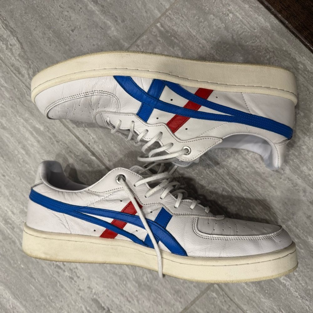 Onitsuka Tiger by Asics White Sneakers with Blue and Red Stripes
